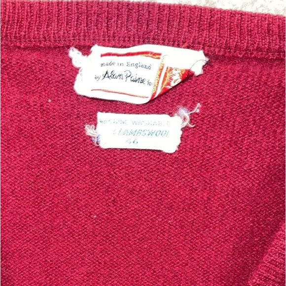 Alan Paine Vintage 100% Lambswool Sweater Red Burgundy 46 Extra Large England - Picture 6 of 7